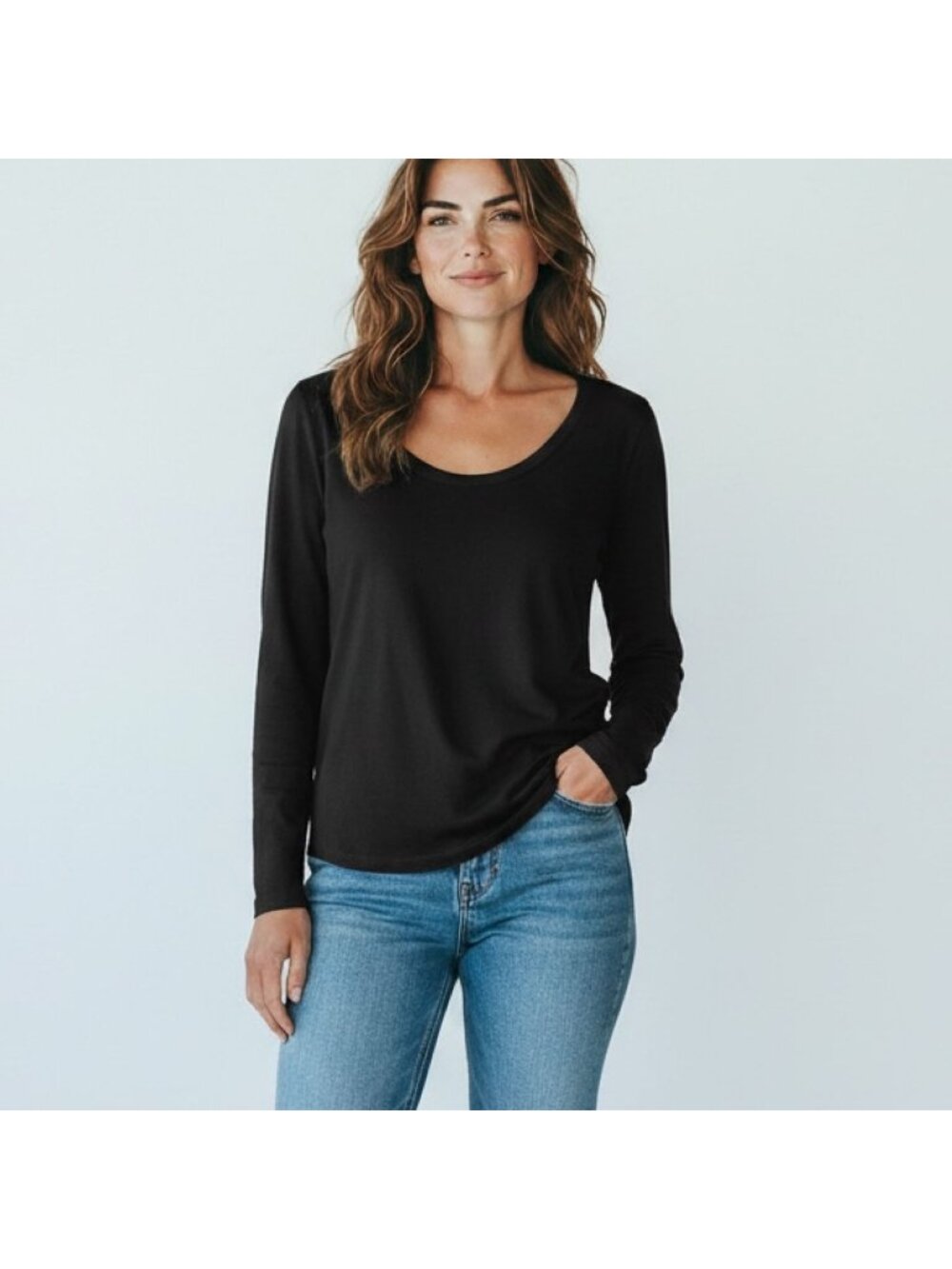 JOIE Women's Black Long Sleeve Scoop Neck Top Size S Modal Cotton Stretch Basic